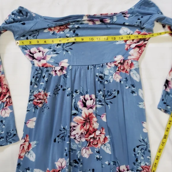 PinkBlush Light Blue Floral Off Shoulder Maternity Maxi Dress - Picture 7 of 9